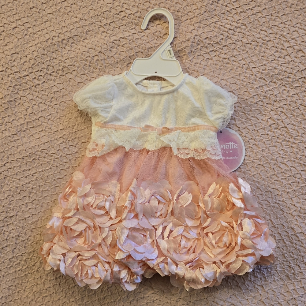 Nanette Baby Girl White and Pink Floral Holiday Dress Size 3/6M